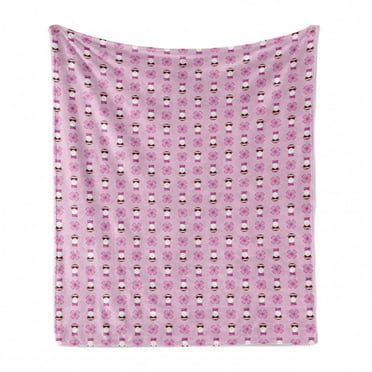 Ferret Soft Flannel Fleece Throw Blanket, Funny Cartoon Pattern of Animal with Glasses and Scarf, Cozy Plush for Indoor and Outdoor Use, 60" x 80", Baby Pink Fuchsia, by Ambesonne