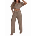 thumbnail image 2 of Women'S Plus Size Summer Two Piece Sets Cap Sleeve Floral Blouse Belted Pants Outfits Brown XXL, 2 of 8