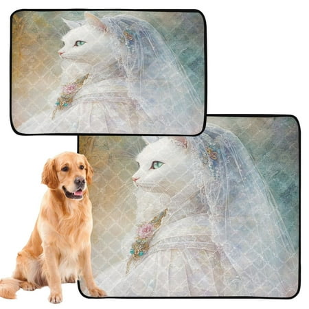 Qxltty Wedding White Cat Cat litter Pads Pet Set of 2 Diaper Mats Center Anti-leakage Layer Absorbent Soft and Comfortable