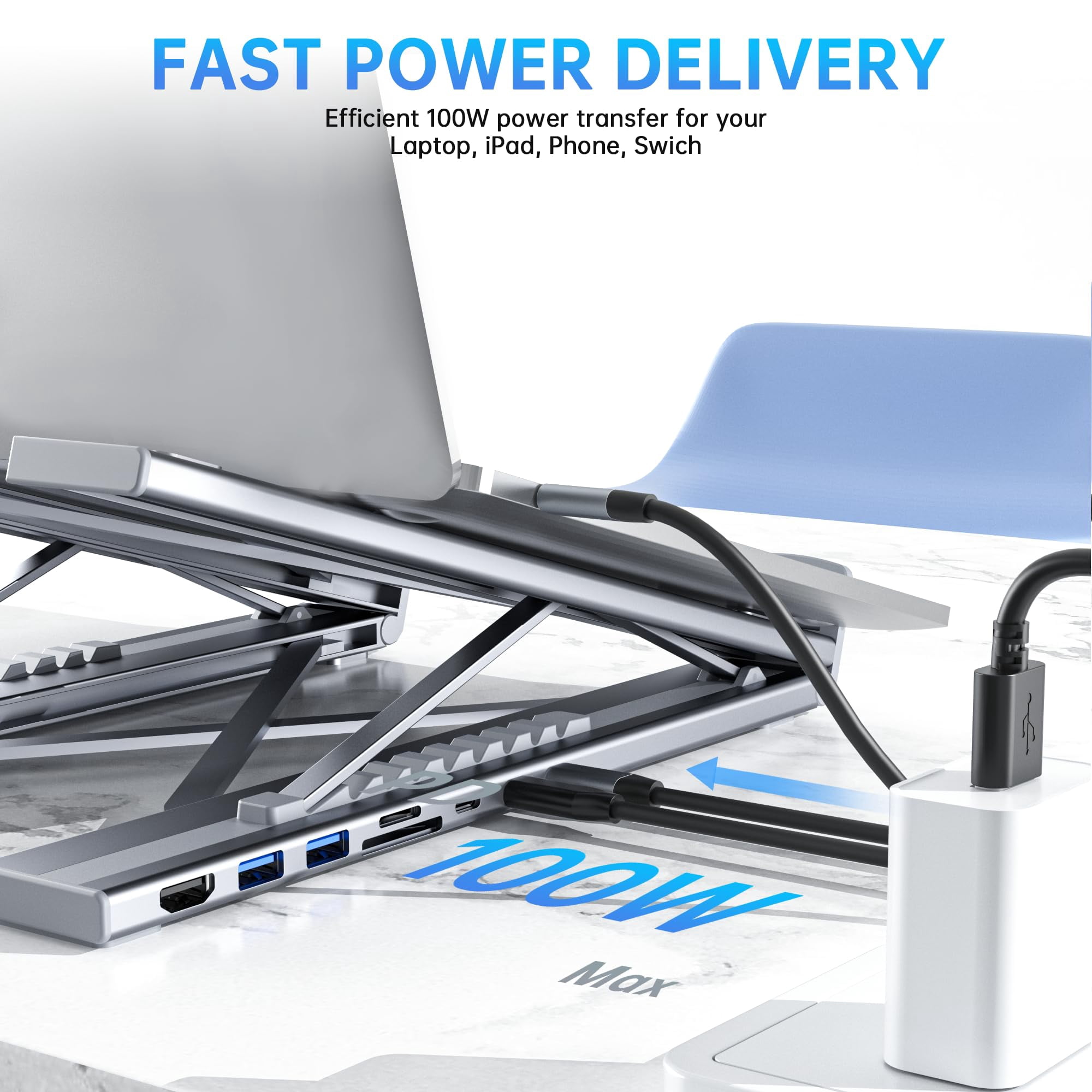 NexTone Laptop Docking Station Stand, 8 in 1 USB C Hub HDMI Portable Laptop Stand with USB Ports, USB C Multiport Adapter USBC Dock Station Computer Holder for MacBook Pro/Air, Dell, HP, Lenovo, ASUS