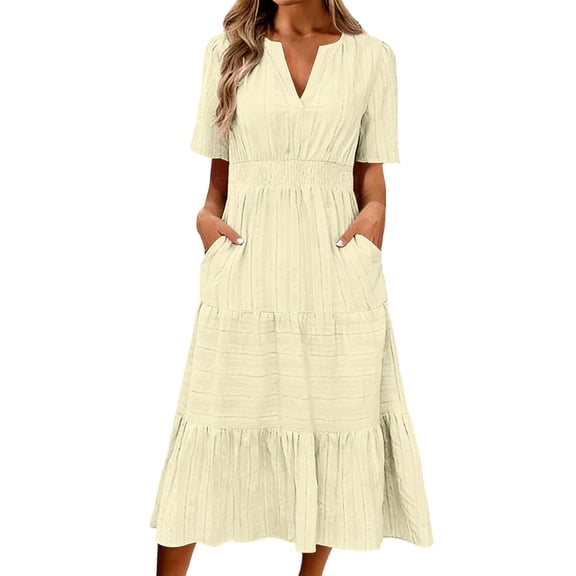 Summer Fashion Sun Dresses for Womens 2026 Plus Size Casual Dress Gradual Sleeveless Neck V-Neck Long Dress