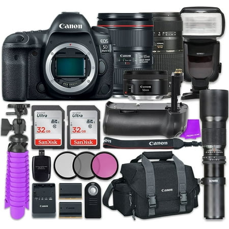 Canon EOS 5D Mark IV Digital SLR Camera with Canon EF 24-105mm f/4L is II USM Lens + Tamron Zoom 70-300mm f/4-5.6 Di LD Macro Autofocus + Canon EF 50mm f/1.8 STM Lens + Accessory Bundle