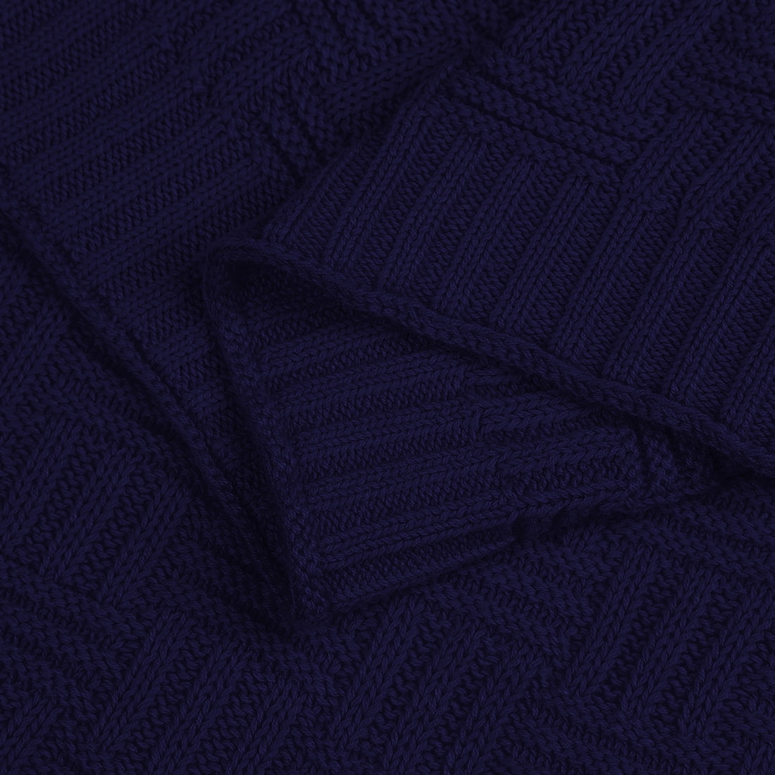 Unique Bargains 100% Cotton Cable Knit Sofa Throw Blanket Navy Blue 47" x 70"
