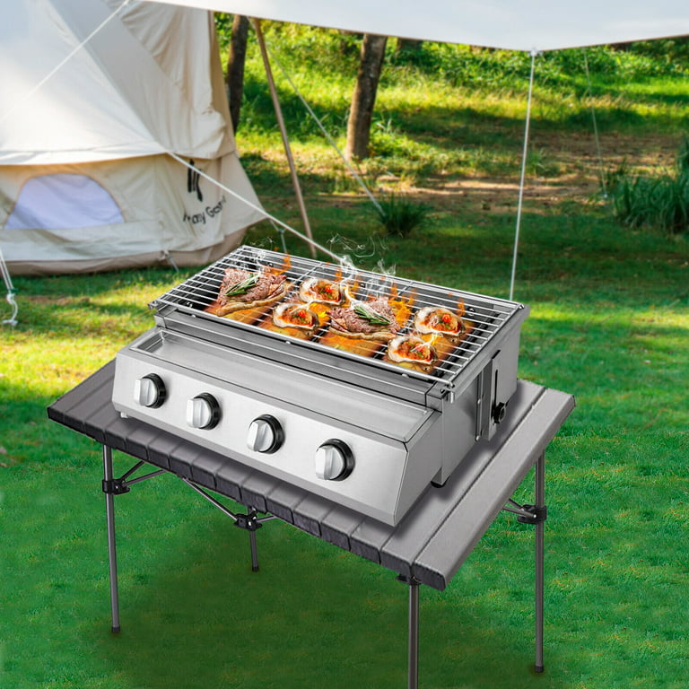 Stainless Steel 4 Burner Gas BBQ Grill Outdoor Home Camp Picnic Roast  Smokeless