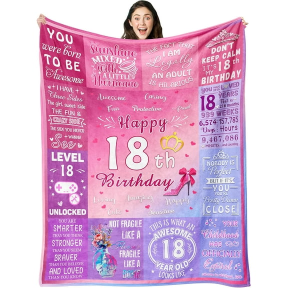 18th Birthday Gifts for Girls, 18th Birthday Gift Idea for Daughter Sister, 18 Year Old Blanket for Girls, Birthday Gifts for 18 Years Old Girl, 18th Birthday Pink Throw Blanket Decor 60"x50"