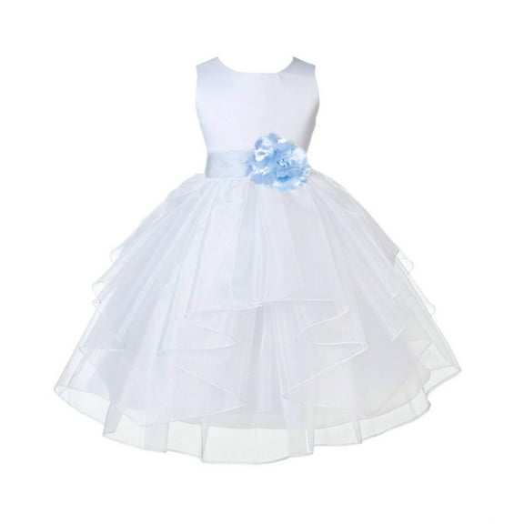 Ekidsbridal White Ice Blue Shimmering Organza Flower Girl Dresses for Toddlers Wedding Beauty Pageant Communion Baptism Gown 4613S M