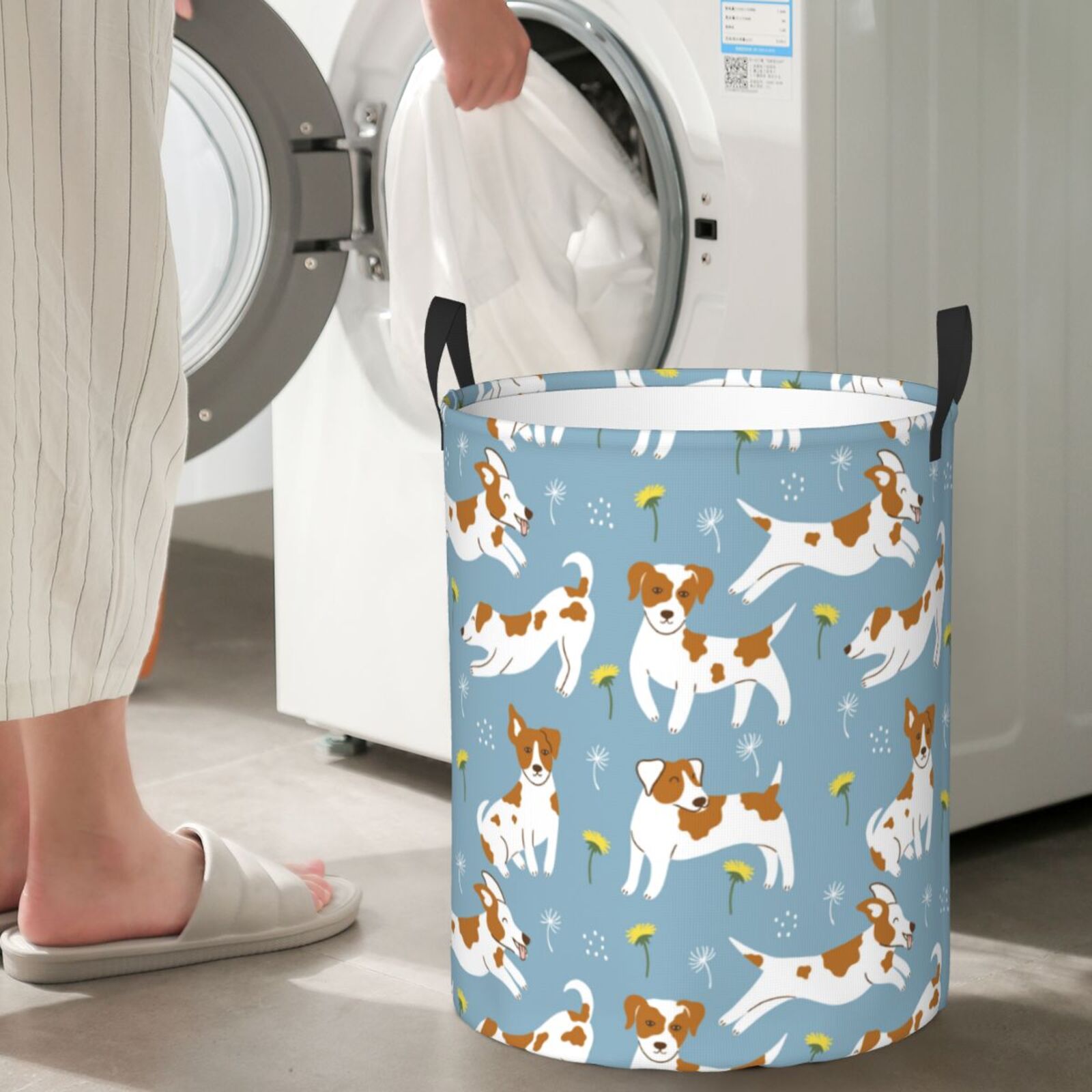 Large Laundry Basket with Handles - Cute Dog Puppy Daisy Kids Baby Dirty Clothes Laundry Hamper for Bedroom Aesthetic