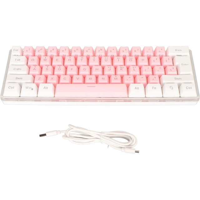 HUGFEGWE Clavier de Jeu Filaire 60 %, Mini Clavier RVB avec 6 Effets de Rétroéclairage, Clavier Compact 61 Touches pour 11 10 8 7 Vista, Filaire USB, Prêt à l'Emploi (Blanc Rose) CA919-95348