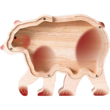 Wooden Bear Piggy Bank for Kids, Cute Unbreakable Money Coin Bank Jar, Safe Money Box, Transparent Saving Jar, Birthday Easter Anniversary Baptism Gifts for Boys Girls Toddler, Bear Lovers