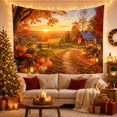 thumbnail image 3 of Red Barn Beyond Pumpkins and a Lantern, Cozy Farmhouse for Country Lovers, Harvest Wall Art, Thanksgiving Hostess Gift, Tapestry Wall Hanging for Dining Room and Living Room, 3 of 7