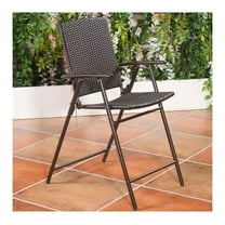 Folding Rattan Bar Chairs Set of 4, Outdoor Indoor Patio Furniture with Footrest & Armrests, Brown Wicker Accent Chairs for Dining, Party, Camping, Space Saving & Portable