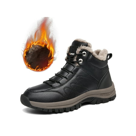 

Harsuny Mens Hiking Boot Plush Lined Warm Booties Lace Up Snow Boots Sports Slip Resistant Round Toe Winter Shoes Insulated Ankle Bootie Black 6.5