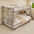 thumbnail image 4 of UIOWIO Triple Bunk Bed Twin over Twin with Trundle,Triple Twin Bunk Bed with Ladder & Guardrail,Metal Convertible Triple Bunk Bed Frame for Teen & Adult,Bedroom,Dorm,Silver(Mattress not included), 4 of 10