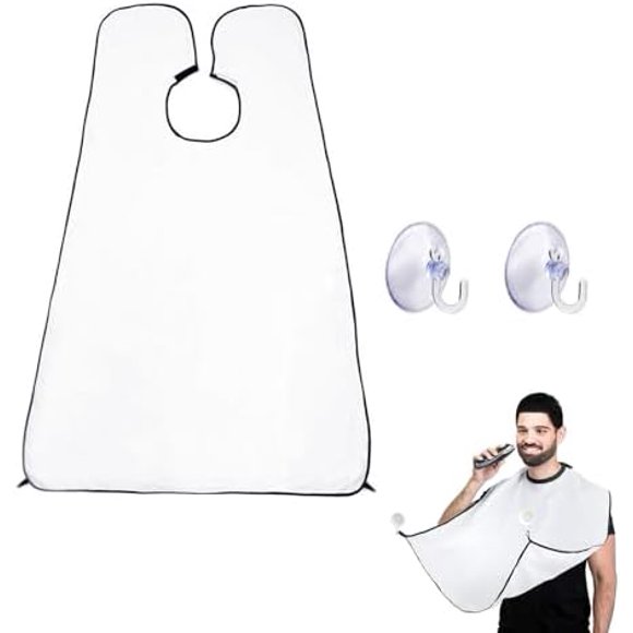 TianQi White Men's Beard Shaving Trimming Bib Beard Apron Cape Beard Shaving Bib with Suction Cups for Trimming Hair, Bang, Beard Catcher, Grooming Gift for Husband, Dad