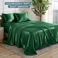 thumbnail image 5 of Bare Home Luxury Poly Satin Sheet Set for Hair and Skin, 15” Deep Pockets, Full, Forest Green, 5 of 10