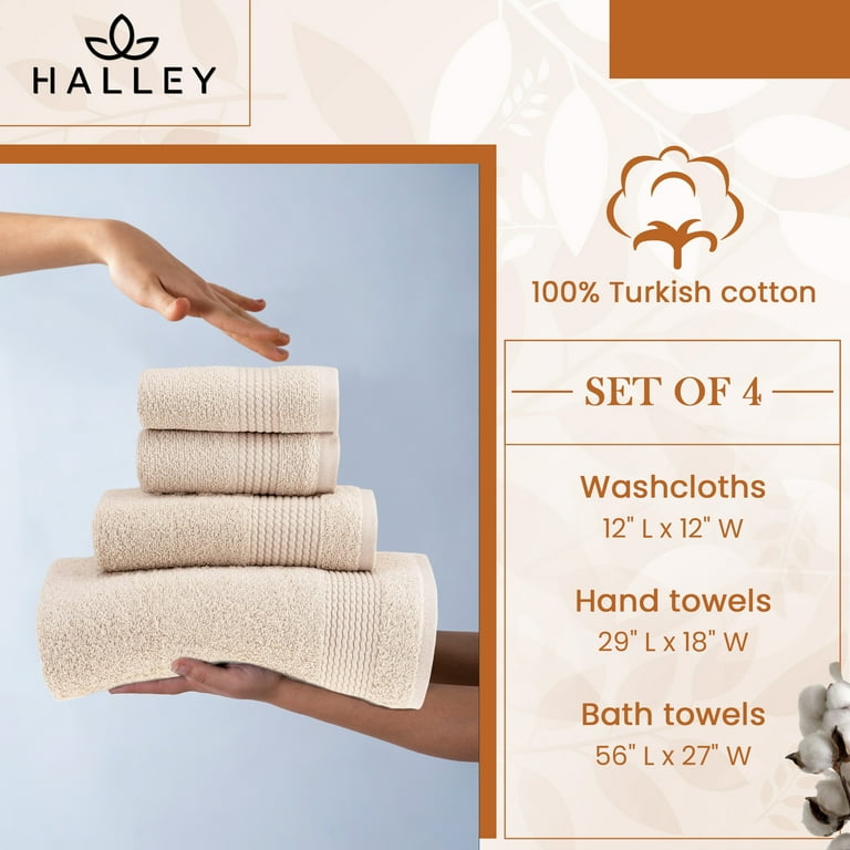 HALLEY, Turkish Bath Towels Set, 4 Piece Bathroom Set, Cream