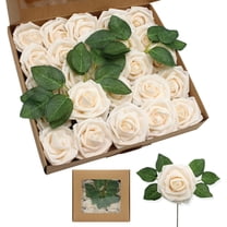Sanmadrola Artificial Rose Artificial Flowers Foam Fake Roses with Stems for DIY Wedding Bouquets White Bridal Shower Centerpieces Arrangements Party Tables Decorations