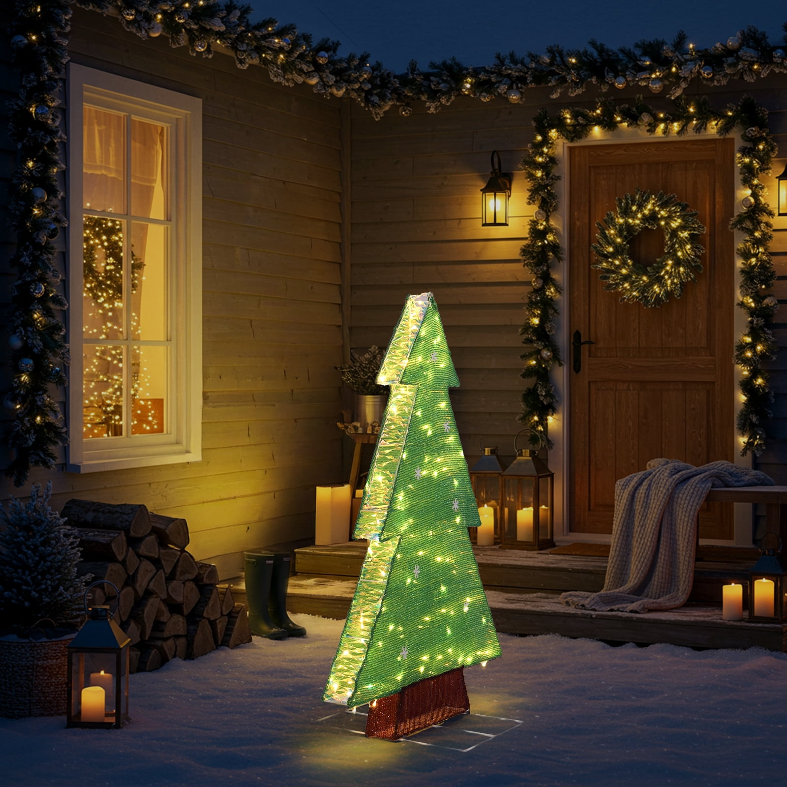 Astoutdoor 4 ft Lighted Christmas Tree, Pre-lit Holiday Decoration with 110 Warm White LED Lights, Indoor Outdoor Use