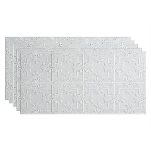 FASÄDE Regalia Decorative Vinyl 2ft x 4ft Glue Up Ceiling Panel in Matte White (5 Pack)