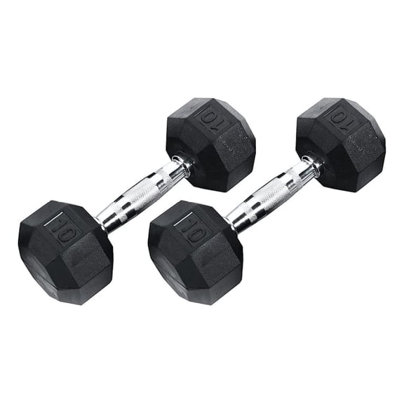 Ader 2lb-120lb Black Octagon Rubber Dumbbells Pair