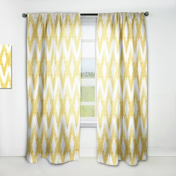 Designart 'Gold Glittering Lines Retro Pattern' Mid-Century Modern Curtain Panel