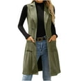 thumbnail image 2 of EOYWHK Suede Jackets for Women Sleeveless Vest Long Trench Coat Vintage Notched Lapel Suit Vests with Pockets, 2 of 9