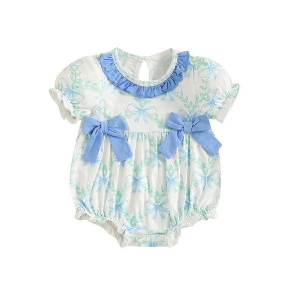 Baby Toddler Girls Summer Romper 3 6 9 12 18 Months Casual Bow Print Round Neck Short Sleeve Newborn Jumpsuit for Cute Clothes