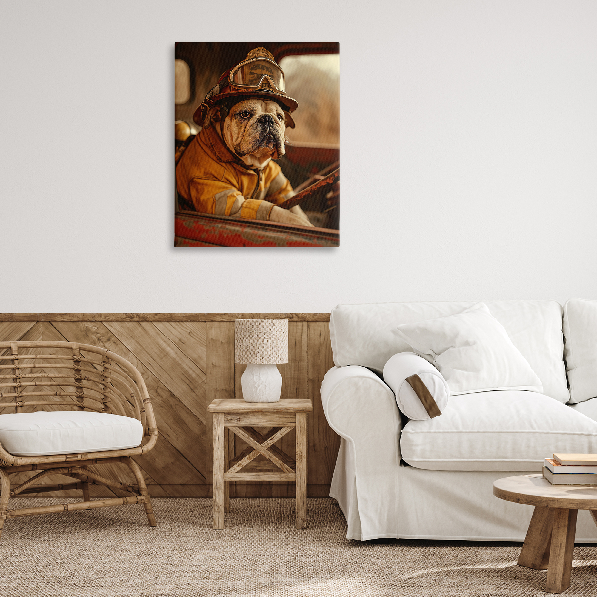 Stupell Industries Rustic Bulldog Fireman Novelty Painting Gallery Wrapped Canvas Art Print Wall Art, 30 x 40