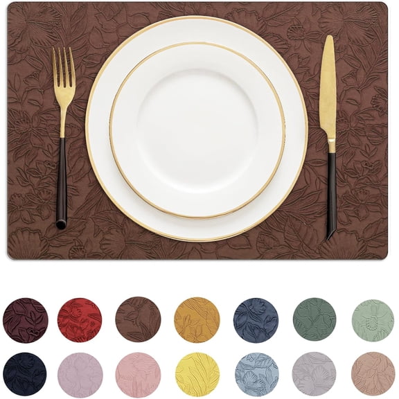 Vinyl Placemats Set of 4-12 X 18 Inch - Heat Resistant Place Mats 100% Waterproof Oilproof Wipeable Reversible Faux Leather Table Mats for Kitchen/Dining/Party/Outdoor