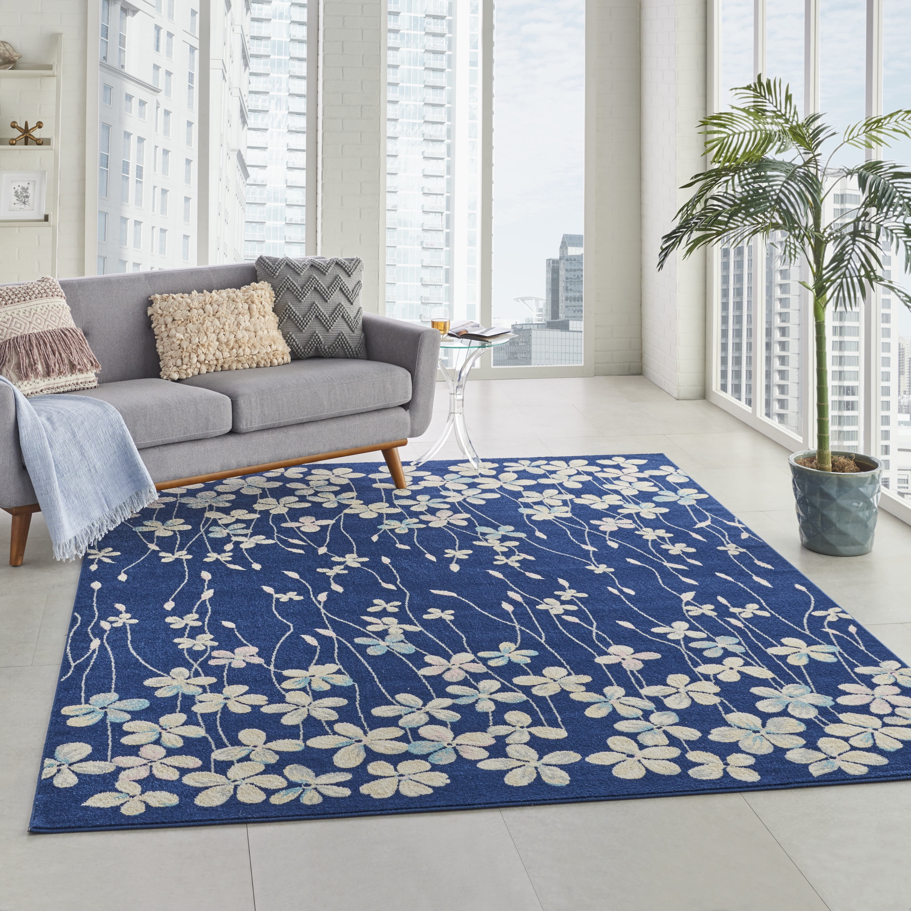 Desert Fields Contemporary Floral Navy 8'10" x 11'10" Area Rug, (9' x 12')