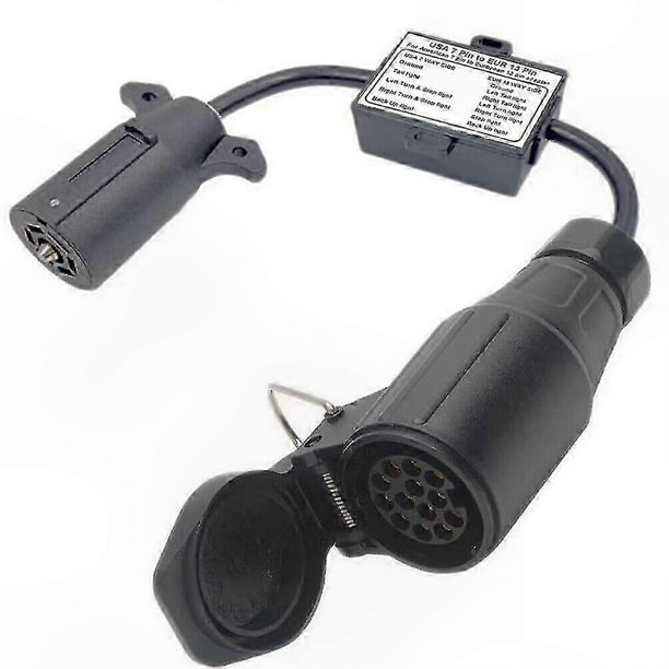 7-Pin to 13-Pin Trailer Light Adapter for US Vehicles and EU Trailers with Flat Plug and Round Socket Connection Solution