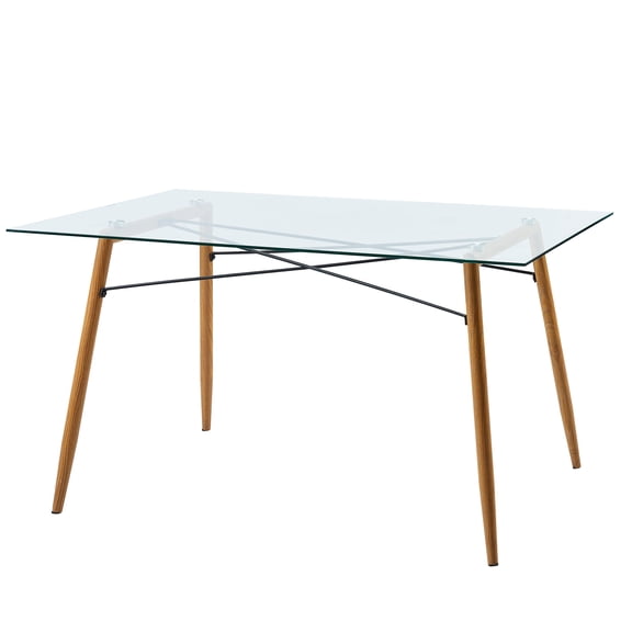 Teamson Home Minimalist Glass Top Wood Grain Legs Dining Table For Kitchen Living Room Office