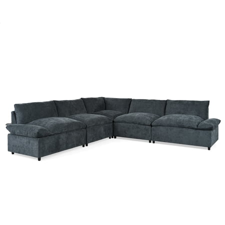 Sectional Sofa Modular 5-Seat Couch with Hidden Storage Solid Wood Frame and Polyester Fabric 115.5 Inch L Dark Gray Modern Living Room Seating for Lounging and Entertaining