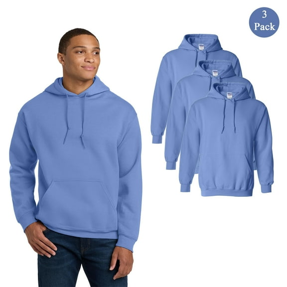 Gildan Carolina Blue Pullover Hoodie, Men's 3 Pack Fleece Hooded Sweatshirt, S