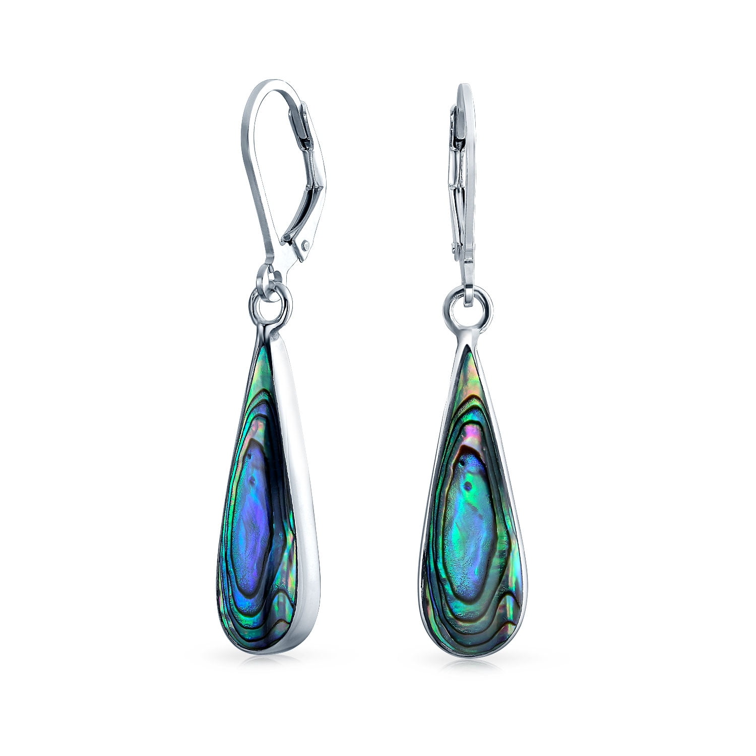 Silvershake Long Created Green Turquoise Inlay White Gold Plated 925 Sterling Silver Threader Earrings