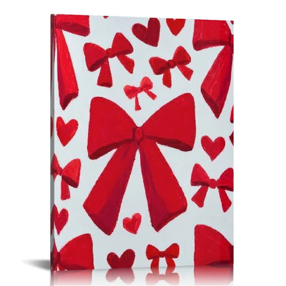 FCXZI Red Bow Hearts Canvas Wall Art Home Decor for Living Room 12x16in