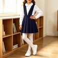 thumbnail image 5 of YUANxueke Girls V Neck Pleated Suspender Skirt, Solid Color Sleeveless High Waist Dress, Kids School Uniform Class Outfits, 5 of 6