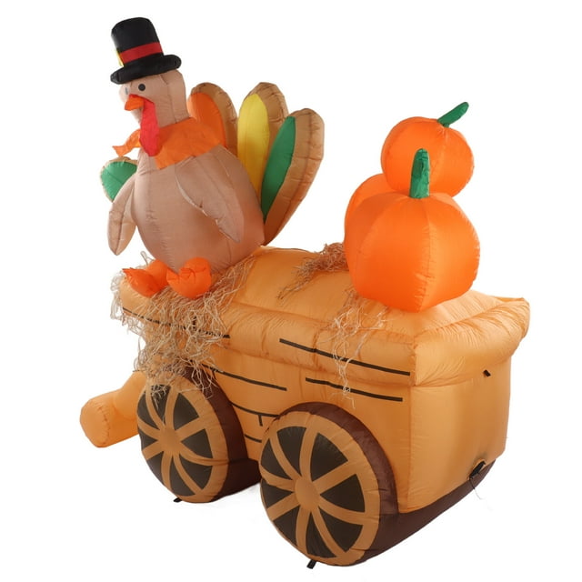 Blow Up Yard Turkey Decoration,Inflatable Turkey Pumpkin Cart Inflatable Yard Decoration LED Light Inflatable Turkey Cart Built to Last
