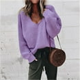 thumbnail image 2 of Bovemsi Womens Sweaters Cozy Women's Solid Color Autumn And Winter V Neck Oversized Knitted Casual Fashion Pullover Business Casual Sweaters, 2 of 4