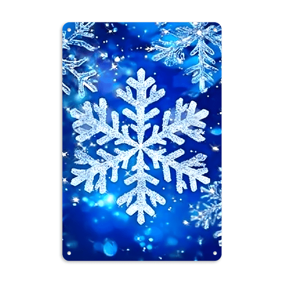 Vintage Snowflake Metal Sign - Decorative Wall Hanging Christmas Plaque, Durable Iron Plate with Pre-Drilled Holes, Multipurpose Decor for Home, Office, Hotel, Restaurant, Bar - No Electricity Needed