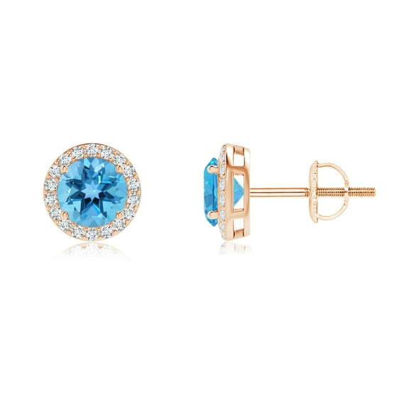 ANGARA Natural Vintage-Inspired 1.2 ct Swiss Blue Topaz Stud Earrings in 14K Rose Gold for Women (Size-5mm) | Anniversary, Jewelry Gift for Women | Natural Swiss Blue Topaz Earrings