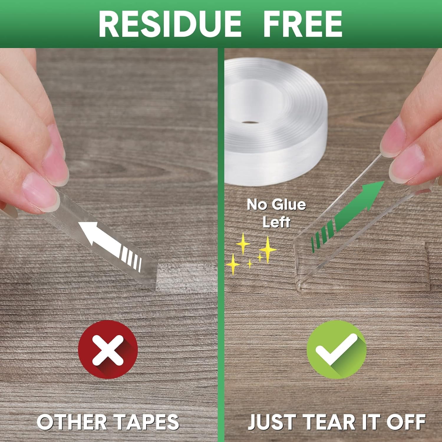 20 Rolls Double Sided Tape Heavy Duty 0.59 in + 1.18 in Total 98.5 ft Two Sided Adhesive Tape Transparent DIY Nano Tape for Wall Carpet Photo Car Posters Party Decoration