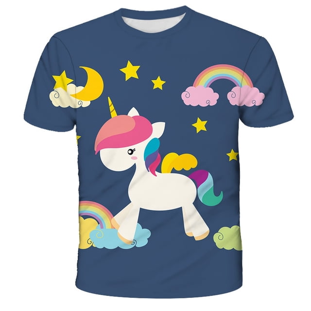 3-14 Ys Kids Girls T-shirt Kawaii Unicorn T Shirt Lovely Girl Clothes Tops Cartoon Short Sleeve Children Clothing Boys T-shirts10T Gong Bohan LED