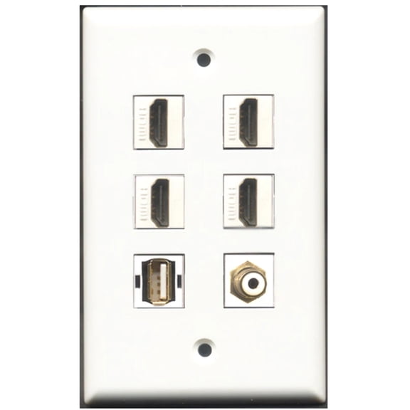 Ultra Spec Cables 4 Port HDMI 1 RCA 1 USB A-A Wall Plate