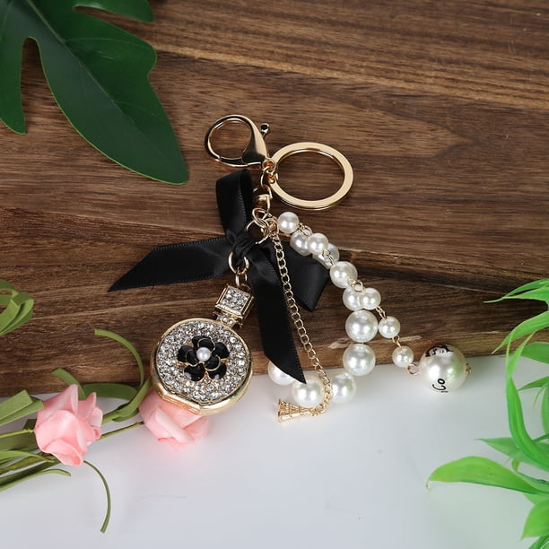 Llavero Hecho De aleación Con Forma De Botella De Perfume, Colgante Hecho A Mano Con Perlas, Decoración