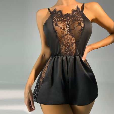 

ERTUTUYI Women Nightgowns Splicing Lace Trim High Waist Sleepwear