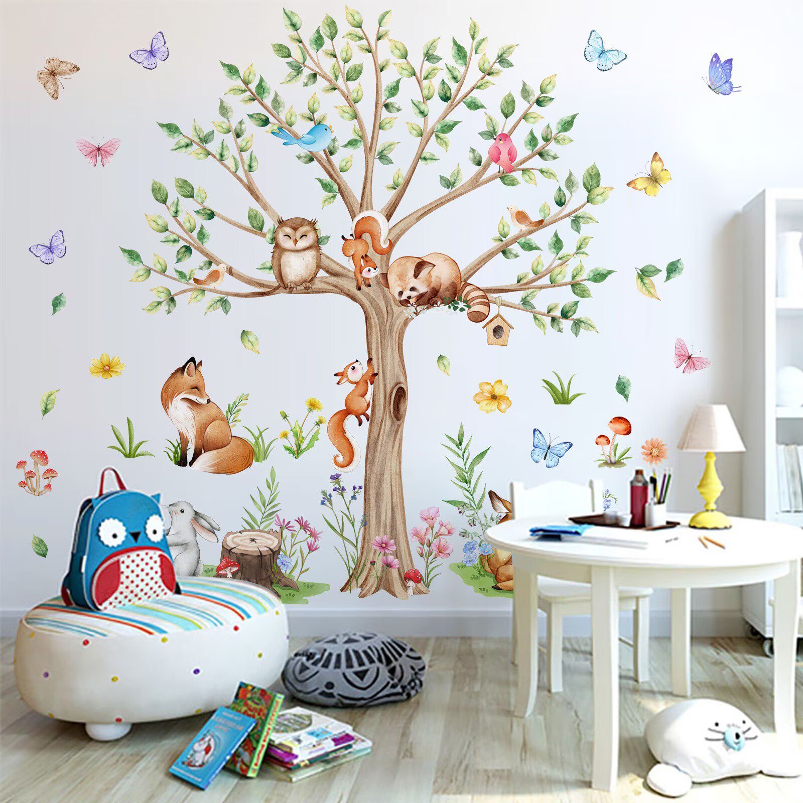 Woodland Animals Wall Decals Tree Deer Squirrel Wall Stickers Peel and Stick, Removable, Wall Art Decals, Wall Decoration, Kids Room, Bedroom Baby Nursery Playroom Decor