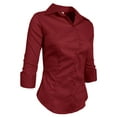 thumbnail image 2 of J. METHOD Women's Button Down Shirt 3/4 Sleeve Roll Up Stretch Collar Office Work Formal Casual Basic Blouse Top NEWT01 Burgundy M, 2 of 6