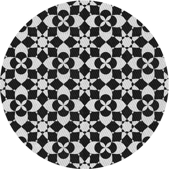 Ahgly Company Machine Washable Indoor Round Transitional Night Black Area Rugs, 7' Round