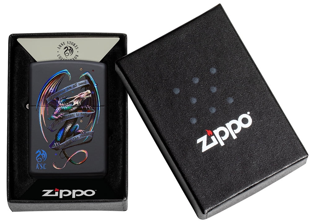 Zippo Anne Stokes Mythical Dragon and Banner Black Matte Pocket Lighter